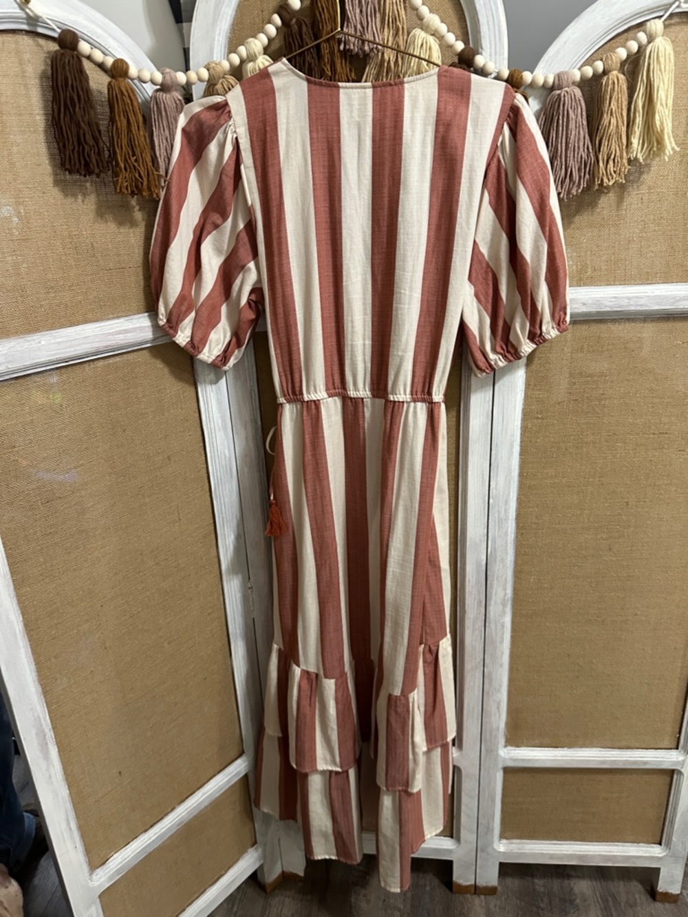 Knox Rose Striped Wrap Midi Dress in Rust and Cream - Picture 2 of 3